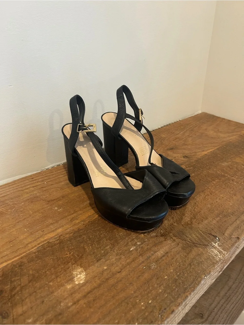 Black Platform Block Heel Slingback Sandals 7